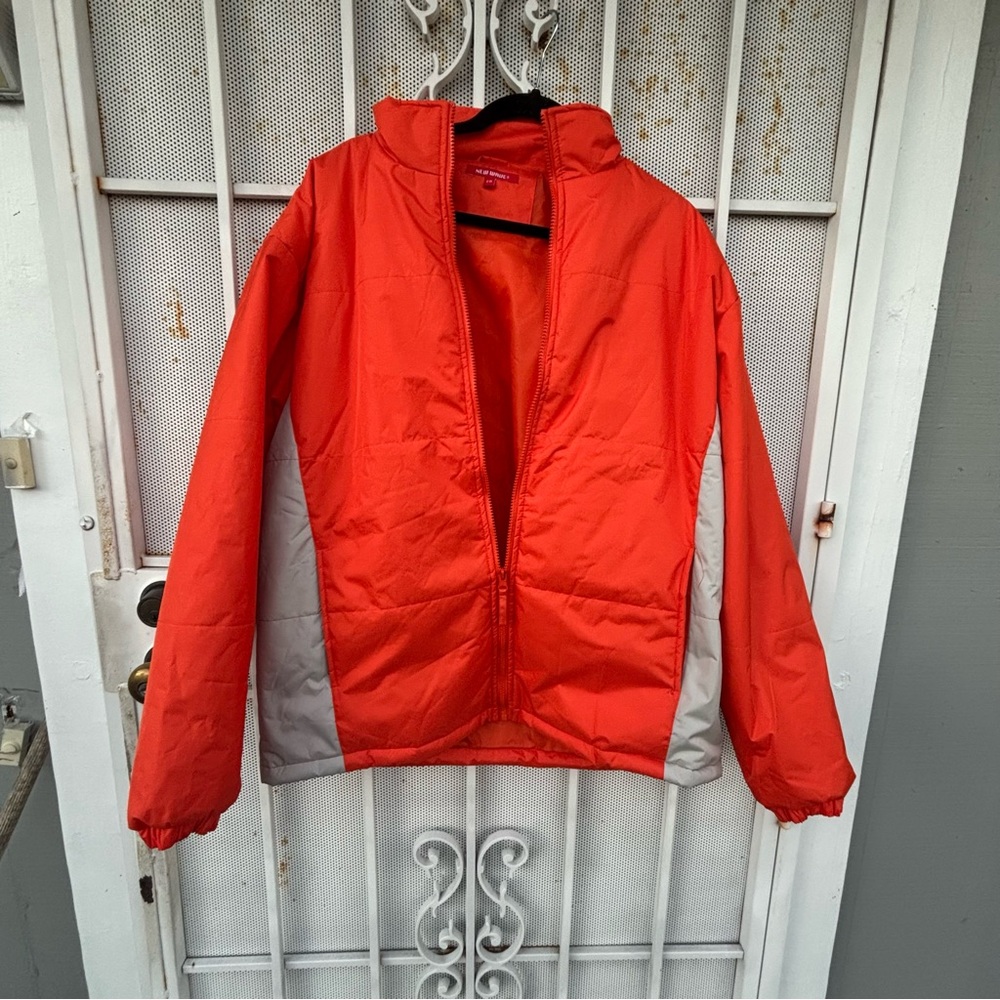 New Wave men lined puffer jacket full zip close vibrant orange size EG (XL) EUC